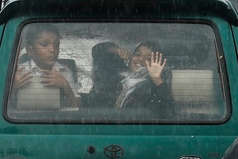 School van during heavy rain